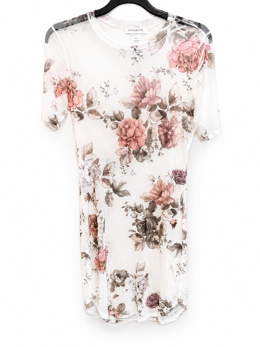 Amante Sheer Floral dress in Soft White and Taupe